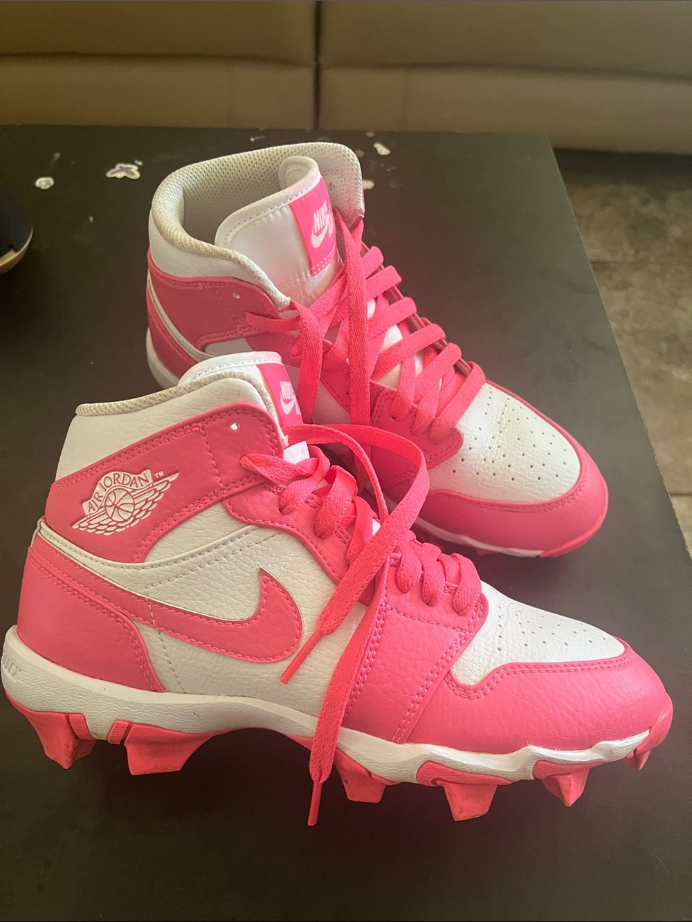 Nike Kids White & Pink High-Top Soccer Cleats